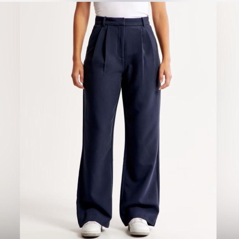 Abercrombie & Fitch Women's Navy Blue Sloane Tailored Wide Leg Pants